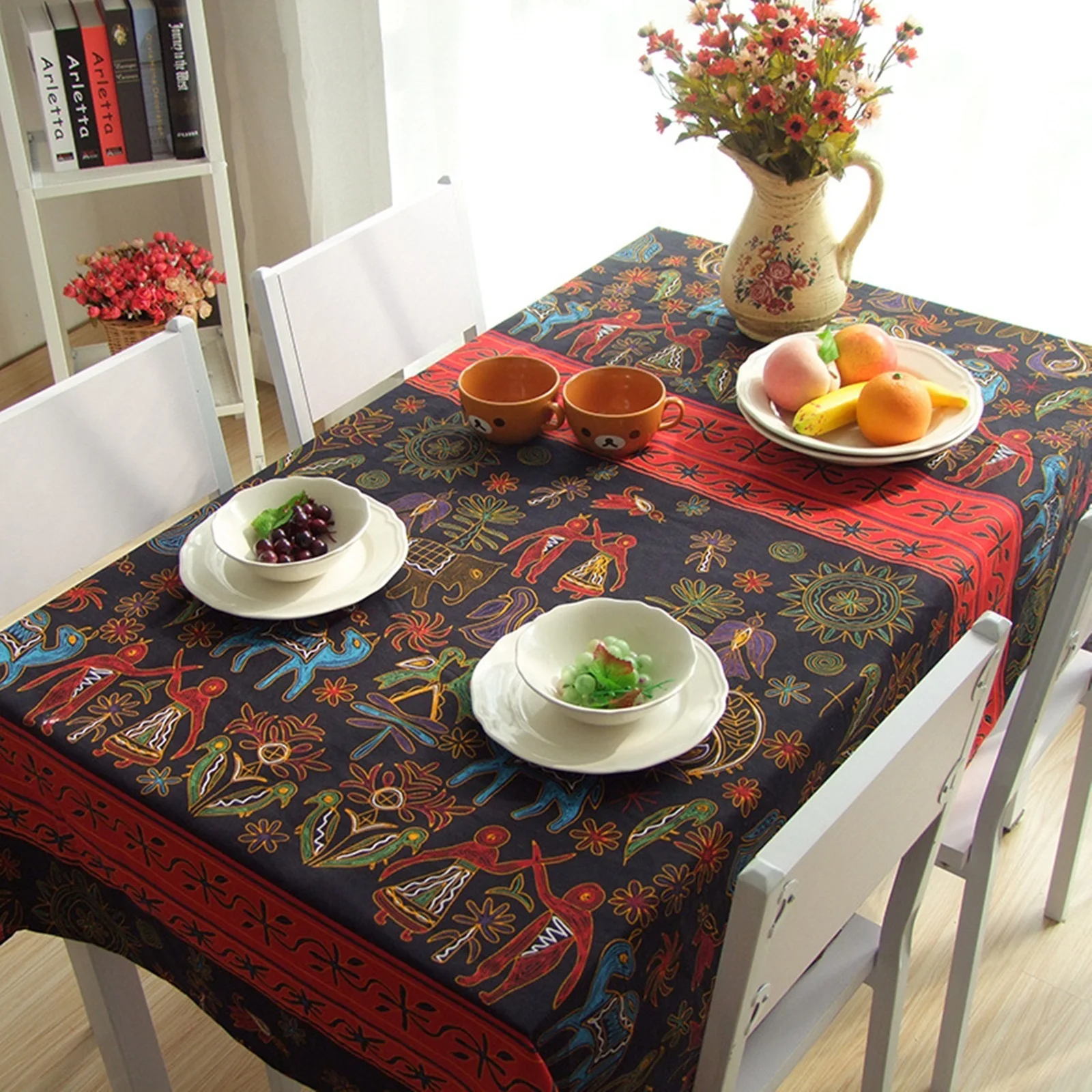 

Скатерти из хлопка, водонепроницаемые чехлы для стола, декоративный красочный обеденный стол со слоном, кофейный столик