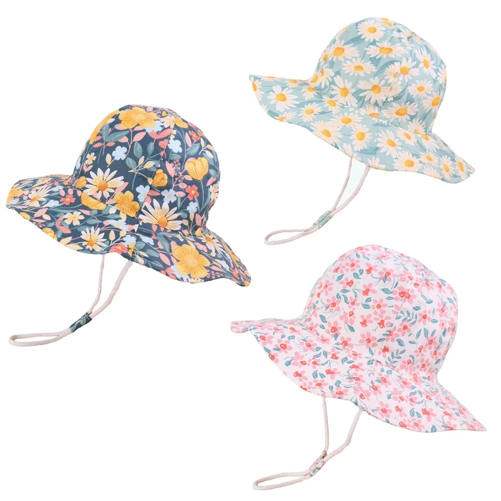 

Baby Girl Sun Hats Summer UPF 50+Toddler Infant with Wide Brim Floral Bucket Hat