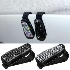 Crystal Rhinestone Glasses Clip for Car Sun Visor Mount Sunglasses Clip Holder Fastener Auto Car Interior Decoration Accessories