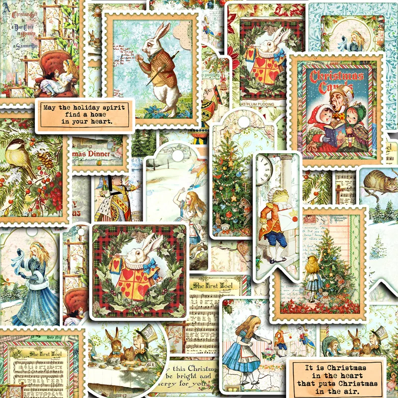 

40Pcs/pack Retro Christmas Alice Stickers Card Making Decorative Gift Packaging Scrapbooking Supplies Cute Santa Claus Sticker