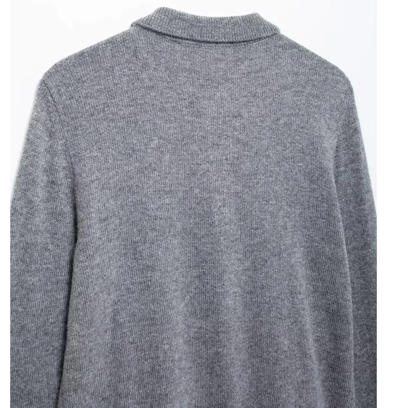 Укороченный женский кардиган TRAF серый вязаный верхняя одежда осенний свитер на