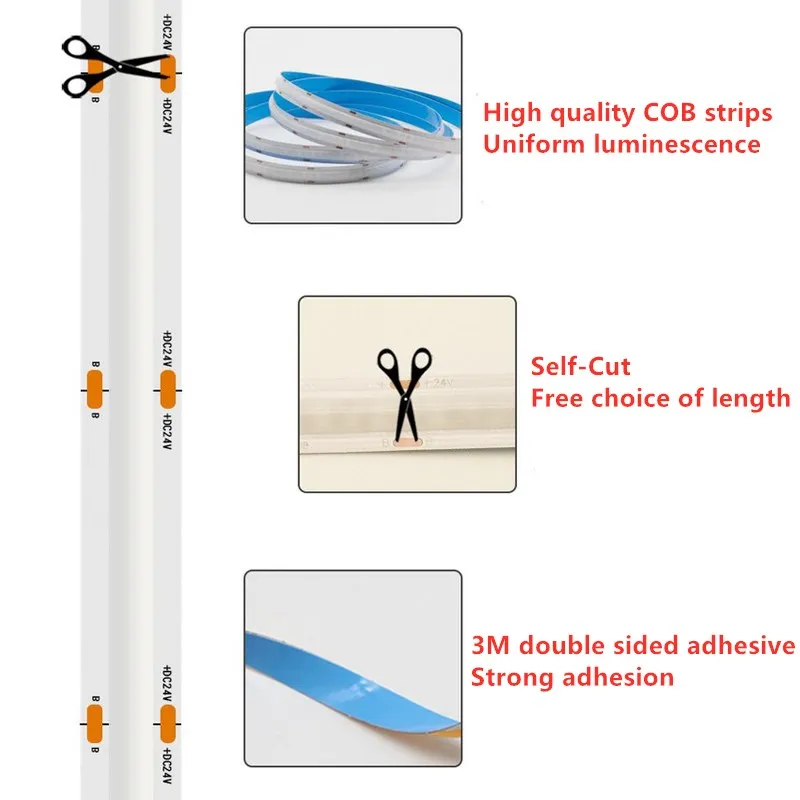 12 В 24 постоянного тока COB красный зелёный Синий Светодиодная лента 5 м 576 810 840