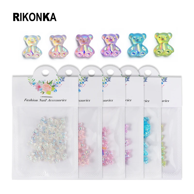 

6 пакетов 3D сахаржеле Медведь Мини-жевательные украшения для ногтевого дизайна Ювелирные изделия бриллиантовые цвета набор деталей для маникюра для профессионалов