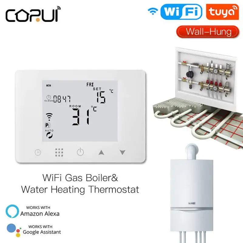 

CORUI Tuya WiFi Smart Thermostat Wall-Hung Gas Boiler Water Electric Underfloor Heating Temperature Controller Alexa Google Home