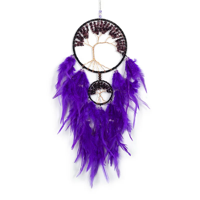 

Handmade Girl Heart Dream Catcher Feathers Wall Hanging Ornament Dreamcatcher Purple Gravel Christmas Gifts Home Decorations