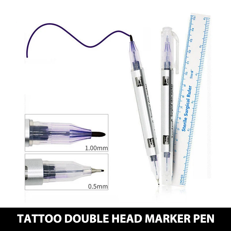 

White Surgical Eyebrow Tattoo Skin Marker Pen Tool Accessories Tattoo Marker Pen with Measuring Ruler Microblading Positioning