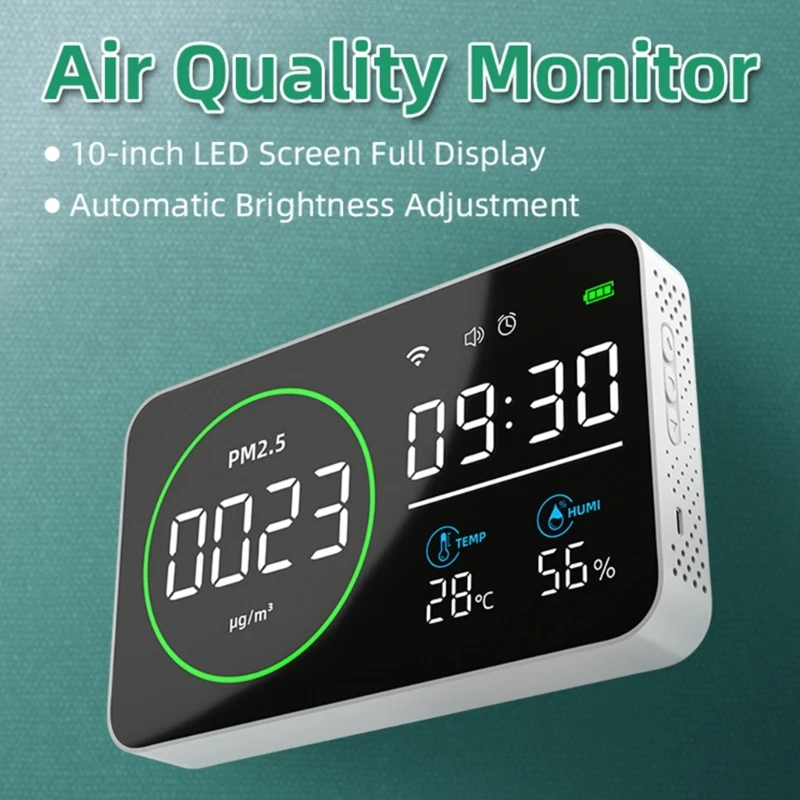 

8-In 1 Air Quality-Monitor PM2.5 PM10-HCHO TVOC CO2 Temperature Humidity Detector Home Smog-Meter Analysis Tester Tool M4YD