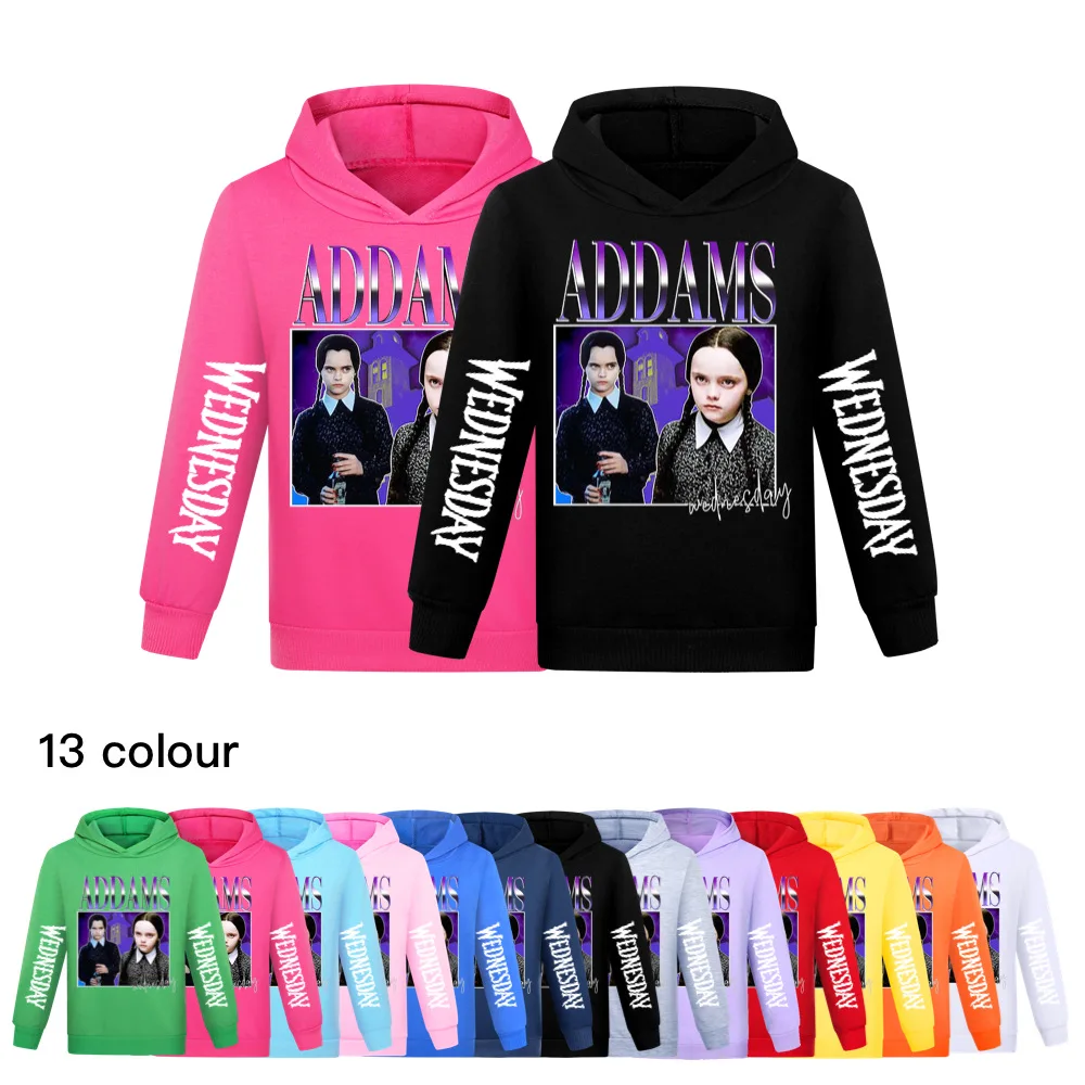 

Wednesday Addams Kids Hoodie Sweatshirt Toddler Boy Girl Autumn Hooded Cartoon Printed Long Sleeve Shirt Clothes Christmas Gift