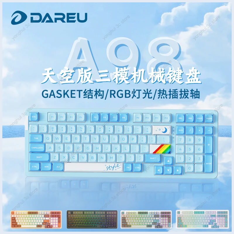 

Игровая механическая клавиатура Dareu A98, проводная/Беспроводная/Bluetooth 98%, прокладка для всех клавиш, клавиатуры для любителей горячей замены