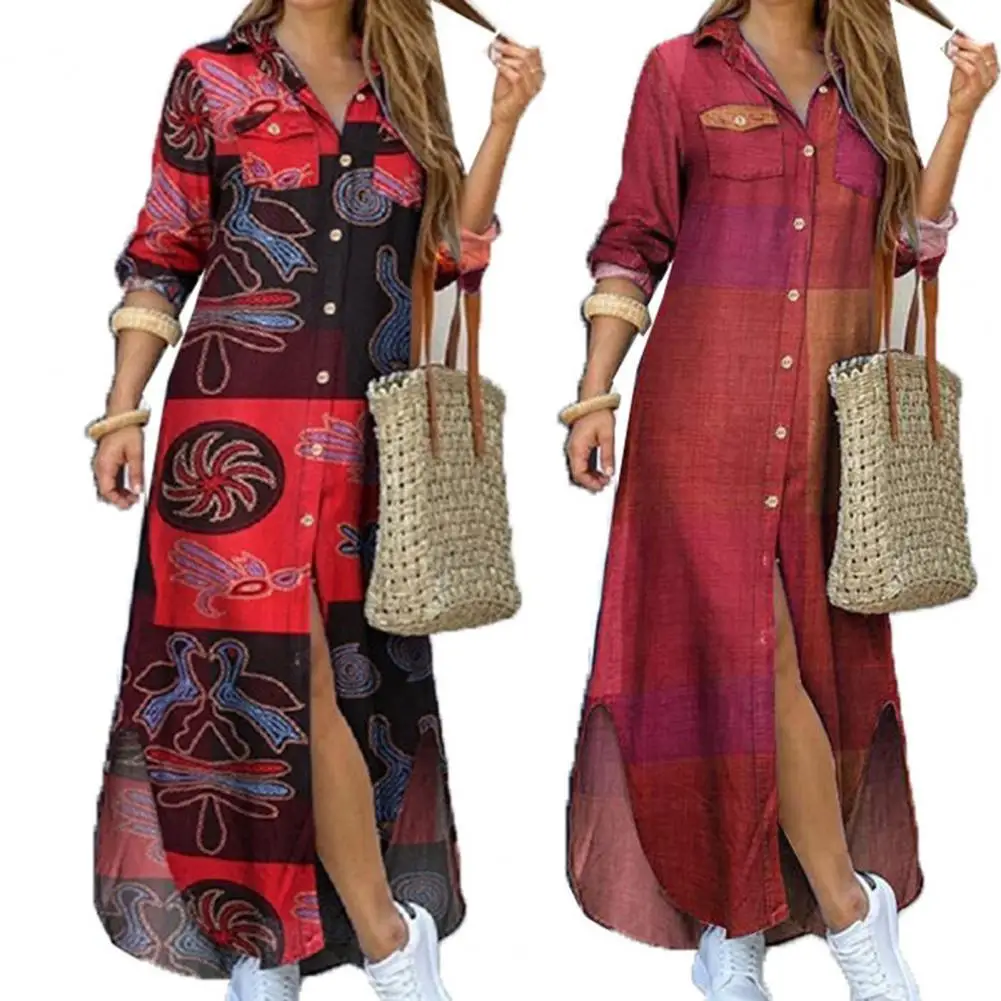 

Women Dress Stylish Clothes Single-breasted Single-breasted Printed Loose Long Dress for Travel Shirt Dress Dress