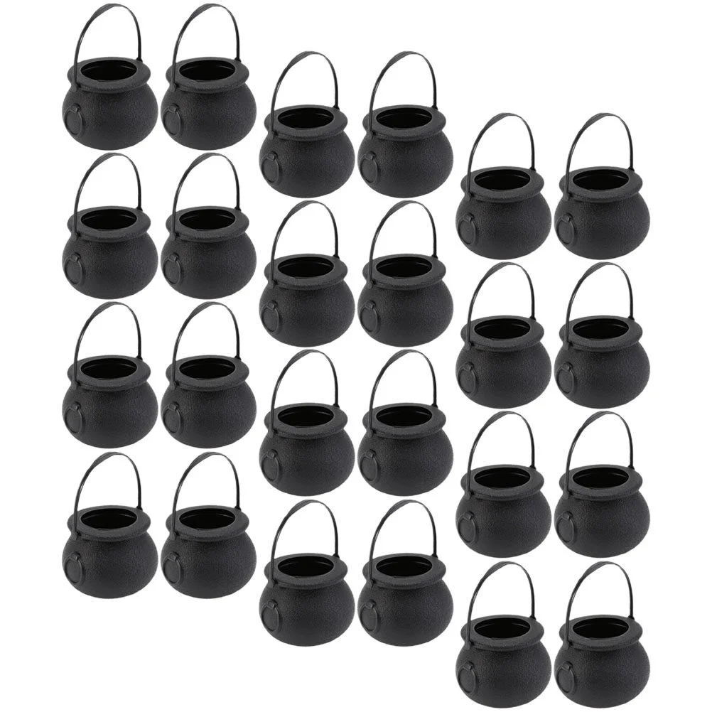 

24 Pcs Decorate Portable Candy Basket Plastic Halloween Buckets Black Hamper Treat Room Handheld
