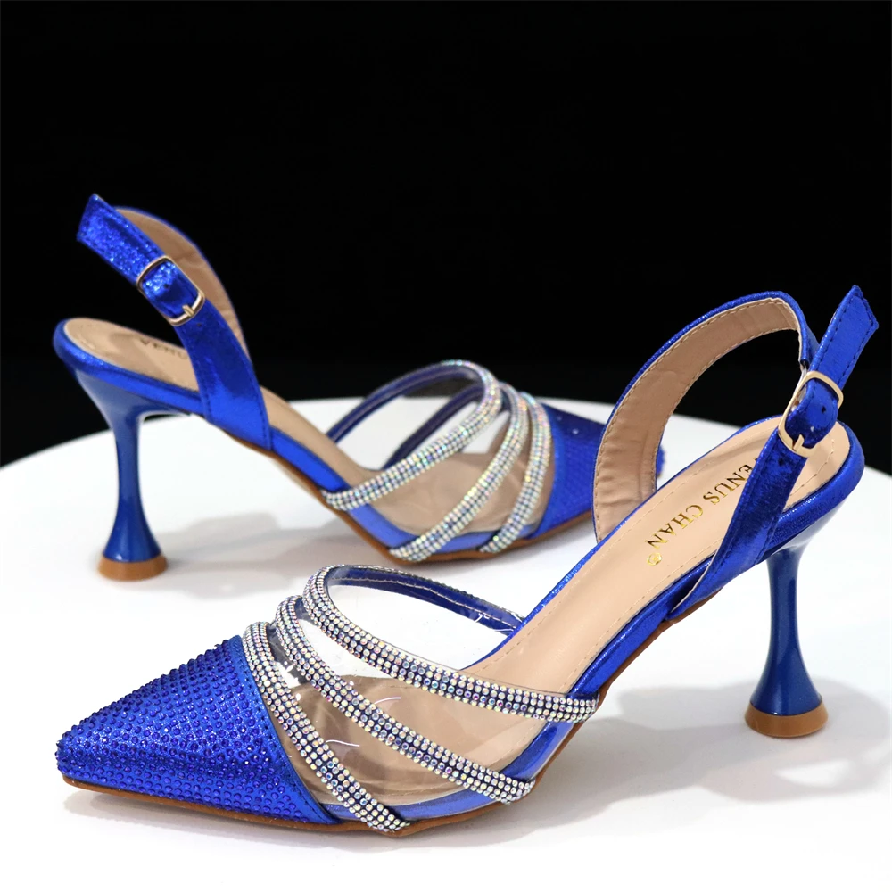 Venus Chan 2023 Latest Italian Design Pointed High Heels Rhinestone Stripe Transparent TPU Party Shoes for Ladies Shoes And Bag