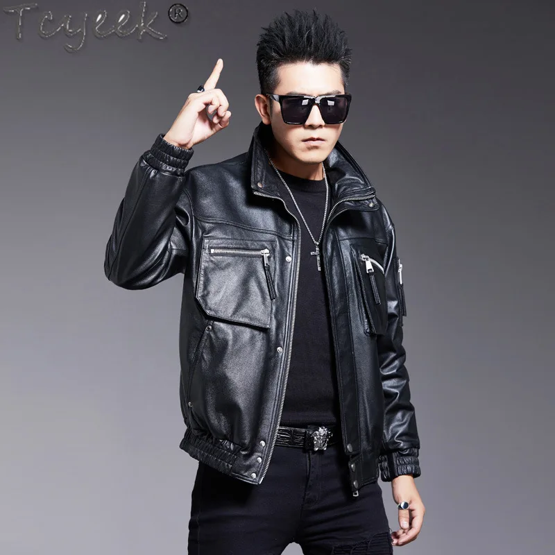 Tcyeek Мужская куртка из натуральной кожи 2024 верхний слой пальто воловьей