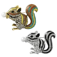 pearl squirrel collar pin backpack coat squirrel brooch accessories alloy oil drip diamond brooch badge