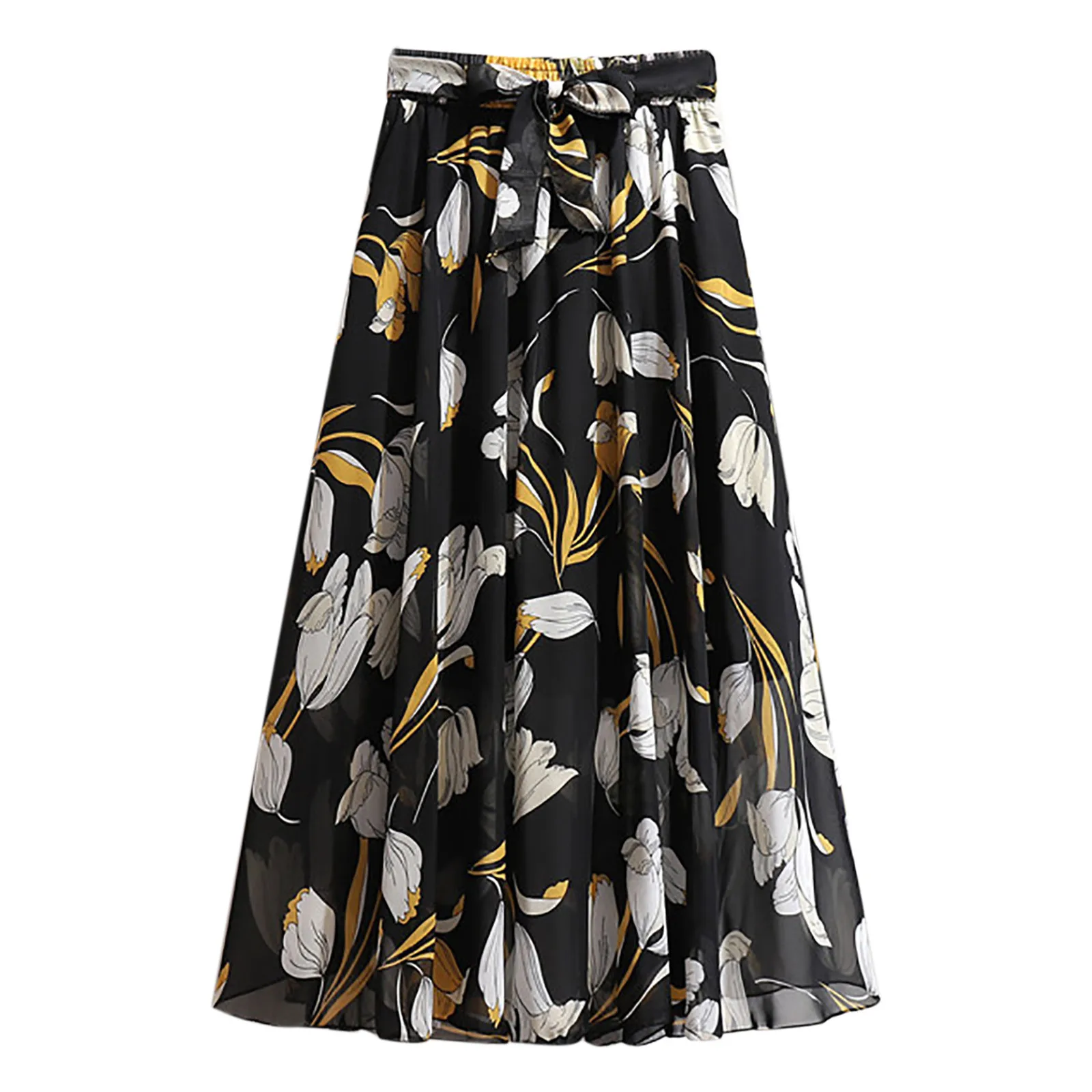 

Waist Bohemian Chiffon High Skirt Dress Women's Beach Mid-length Floral Skirt