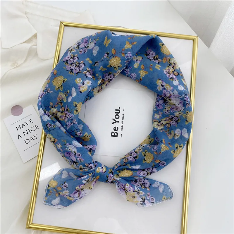 

58*58Cm Luxury Brand Polka Floral Square Cotton Shawl Spring Autumn Neck Snood Office Lady Hair Ties Wrap Pashmina Foulard Stole