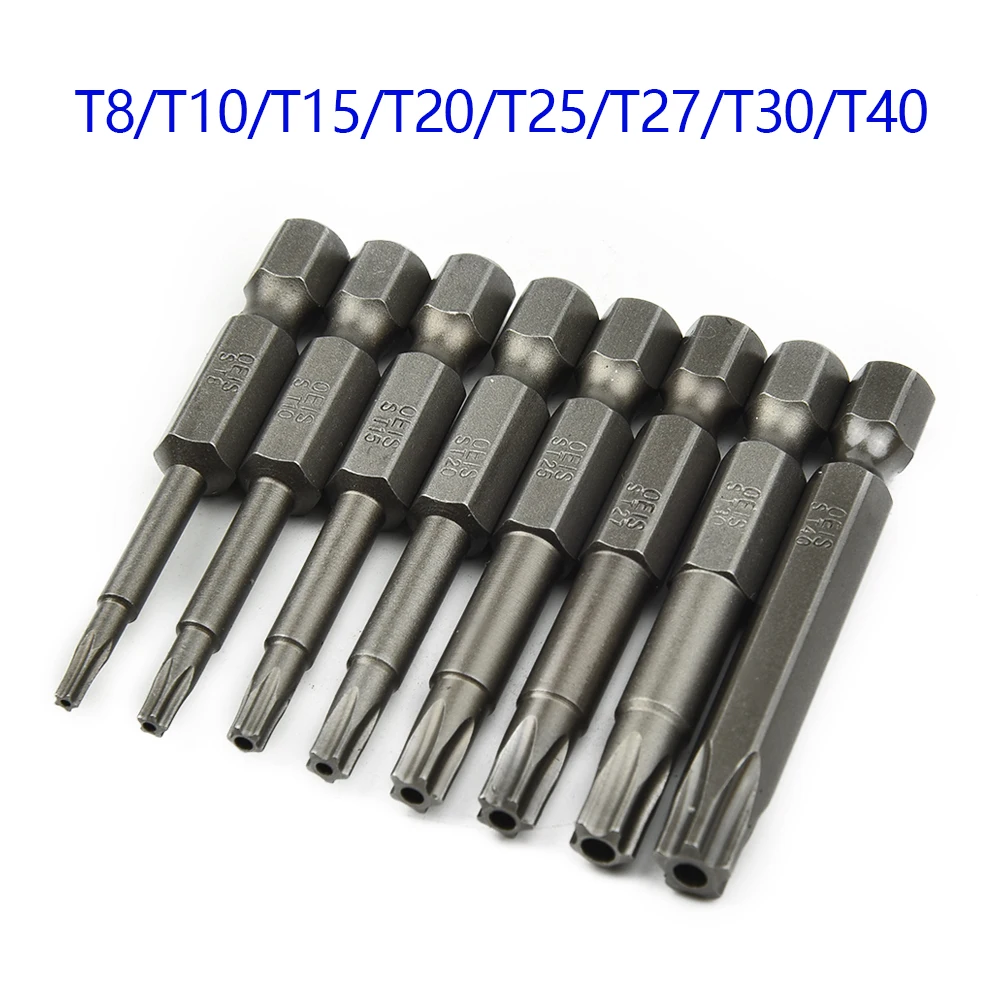 

8Pcs 50mm 1/4 Hex Shank Five-Point Magnetic Torx Screwdriver BitsT8/T10/T15/T20/T25/T27/T30/T40 For Electric Screwdrivers Tools