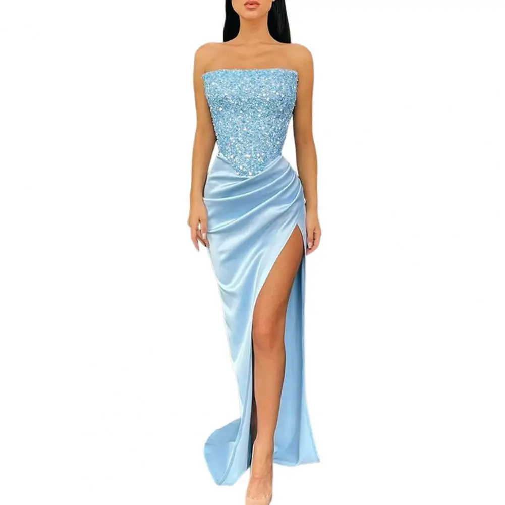 

Evening Dress Elegant Floor Length Shiny Sequin High Split Prom Women Dress Female Evening Dress Sexy Women Irregular Dresses