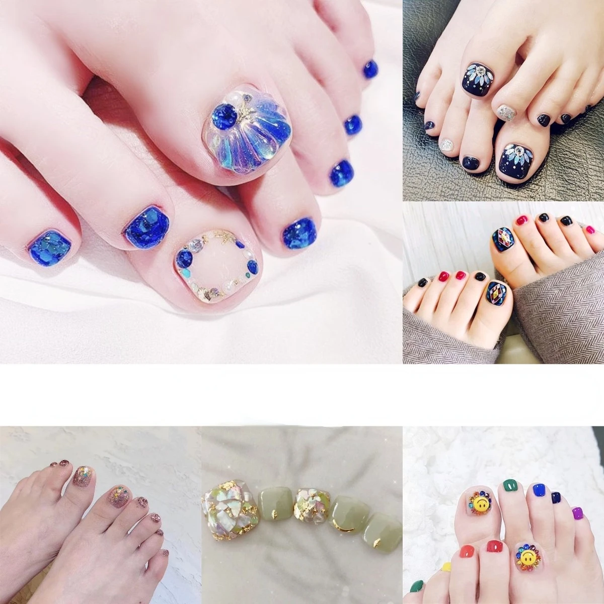 

5D Stereo Flower Color Diamond Toenail Sticker Full Toe Nail Wraps Art Polish Stickers Self-adhesive False Design Manicure