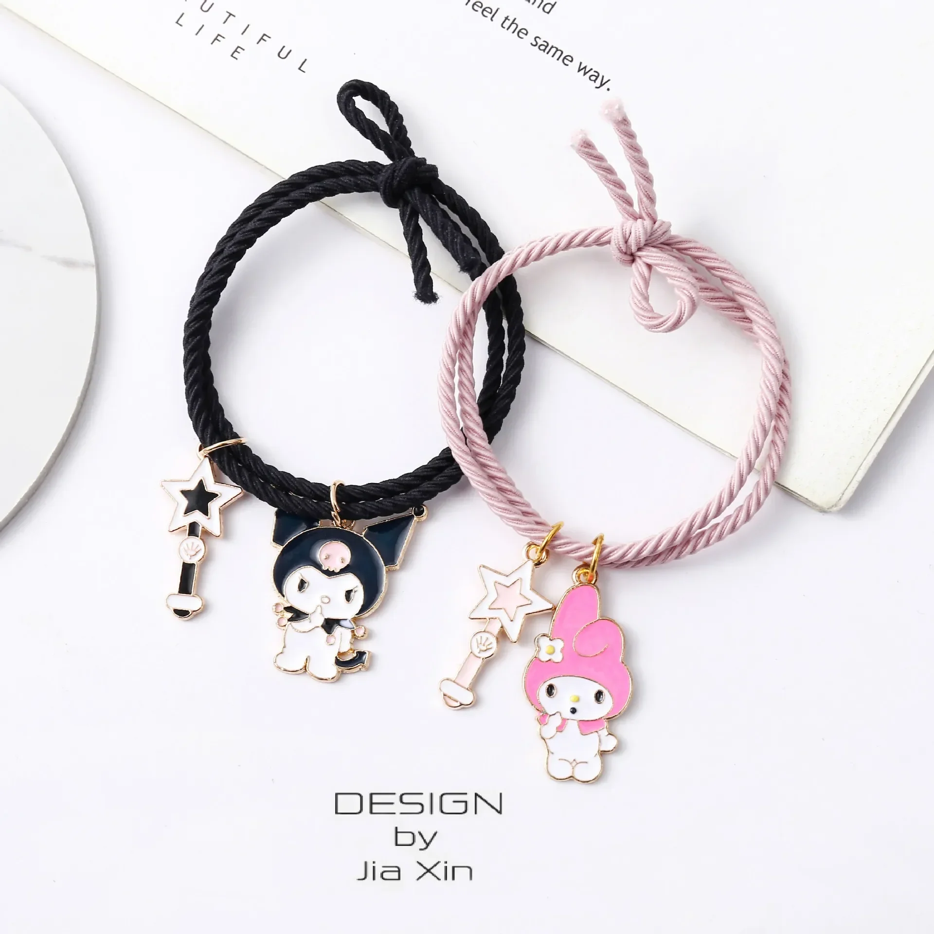 їздити аніме My Melody Kuromi Cute Cartoon para bransoletka ręcznie mężczyźni kobiety prezent dziewczyny Kawaii gumka prezenty zabawki