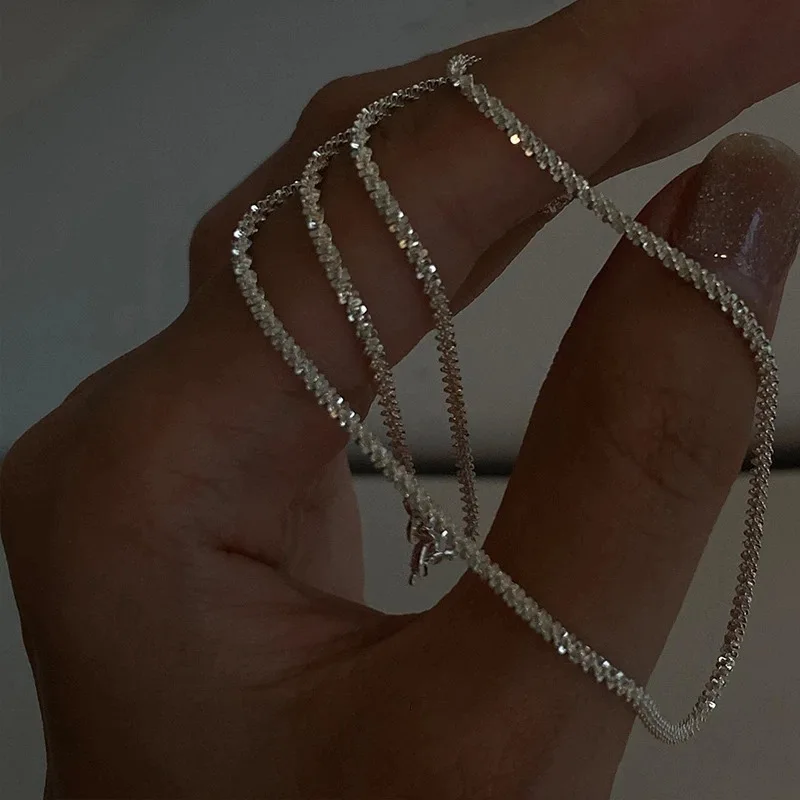 

2022 Trend Sparkling Silver Color Choker Necklace for Women Elegant Clavicle Chain Necklace Party Wedding Collar Jewelry Gifts