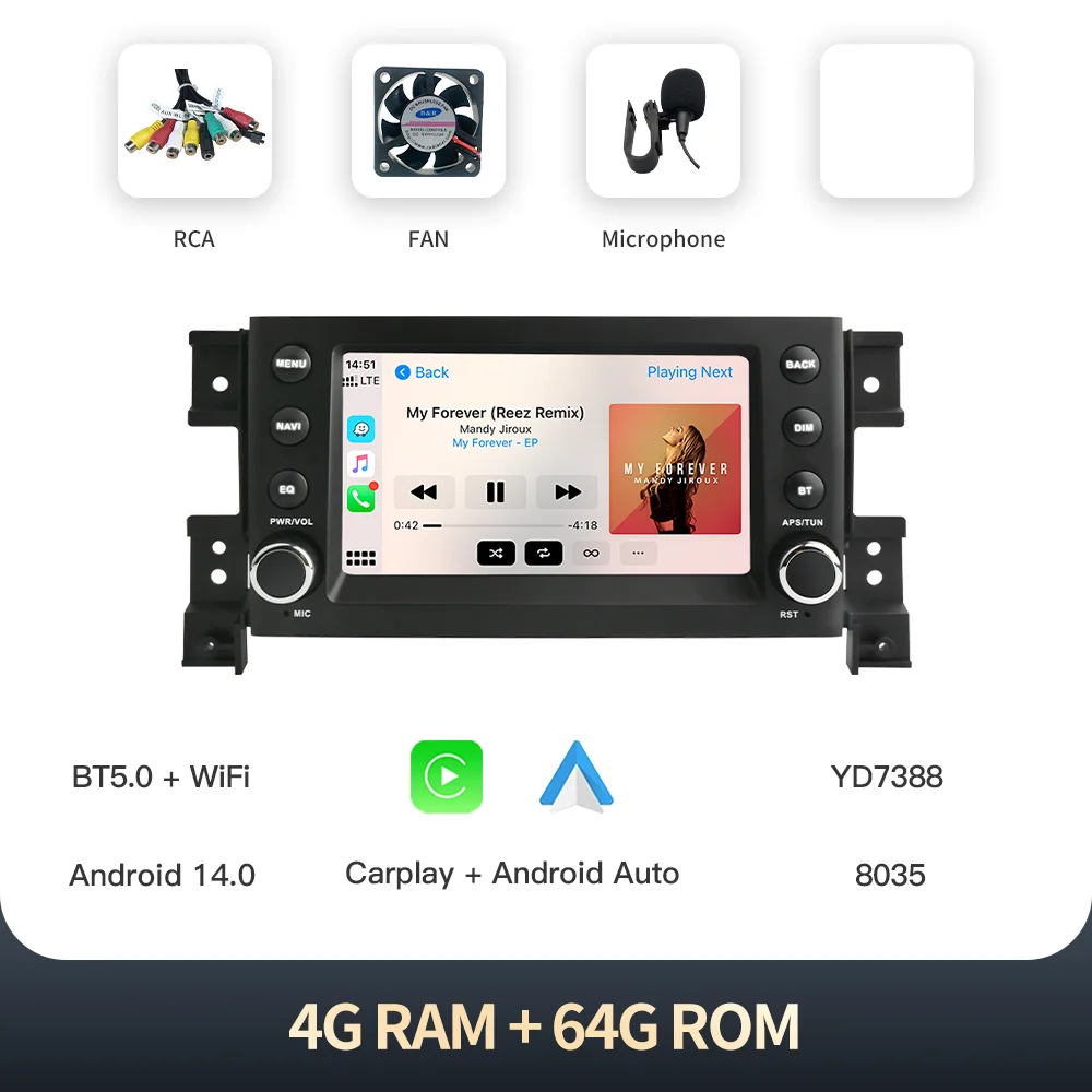 

Kingchange Android 14 7 "2 Din автомобильное мультимедийное радио стерео для Suzuki Grand Vitra 3 2005-2015 CarPlay Auto GPS 360 BT RDS