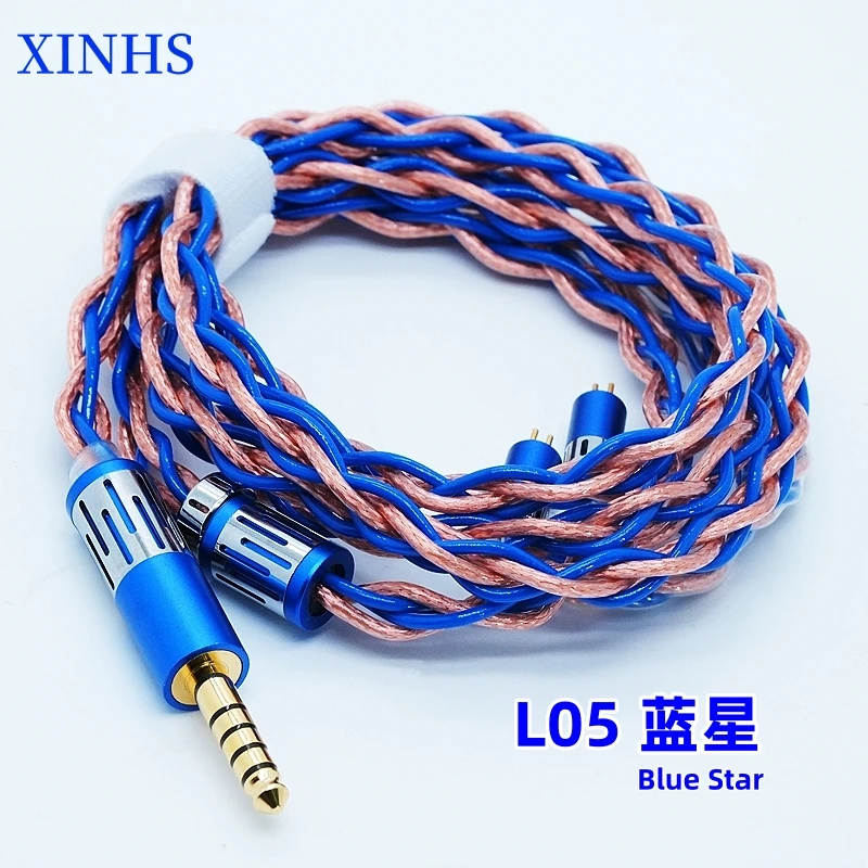 Фото XINHS L05 Blue Star 4-жильный кабель для наушников с синей медной оплеткой и монокристаллической медной головкой, для MMCX/0.78 2PIN/QDC/IE900 №1