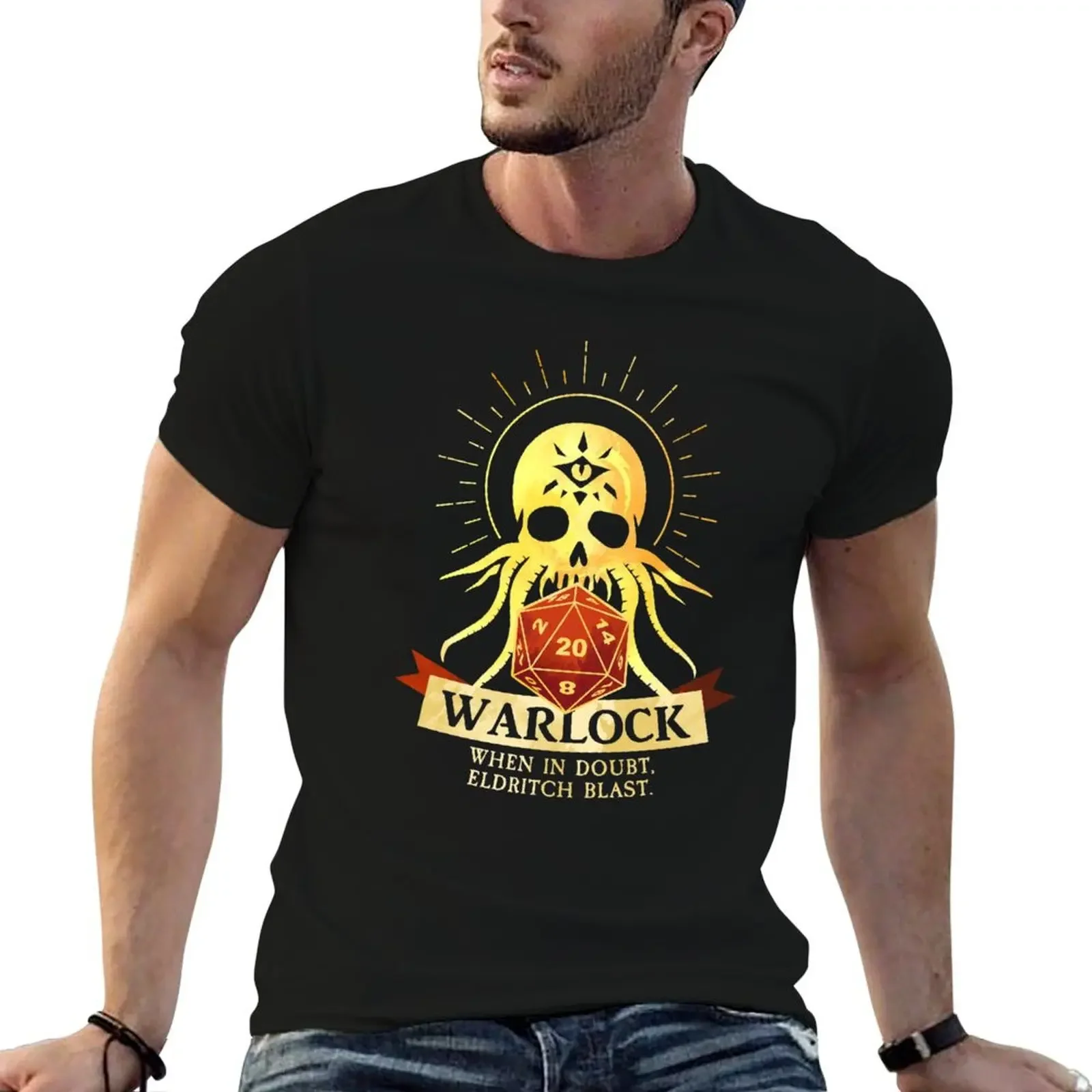 Warlock: When In Doubt Eldritch Blast T-Shirt sublime Short sleeve tee mens t shirts top quality