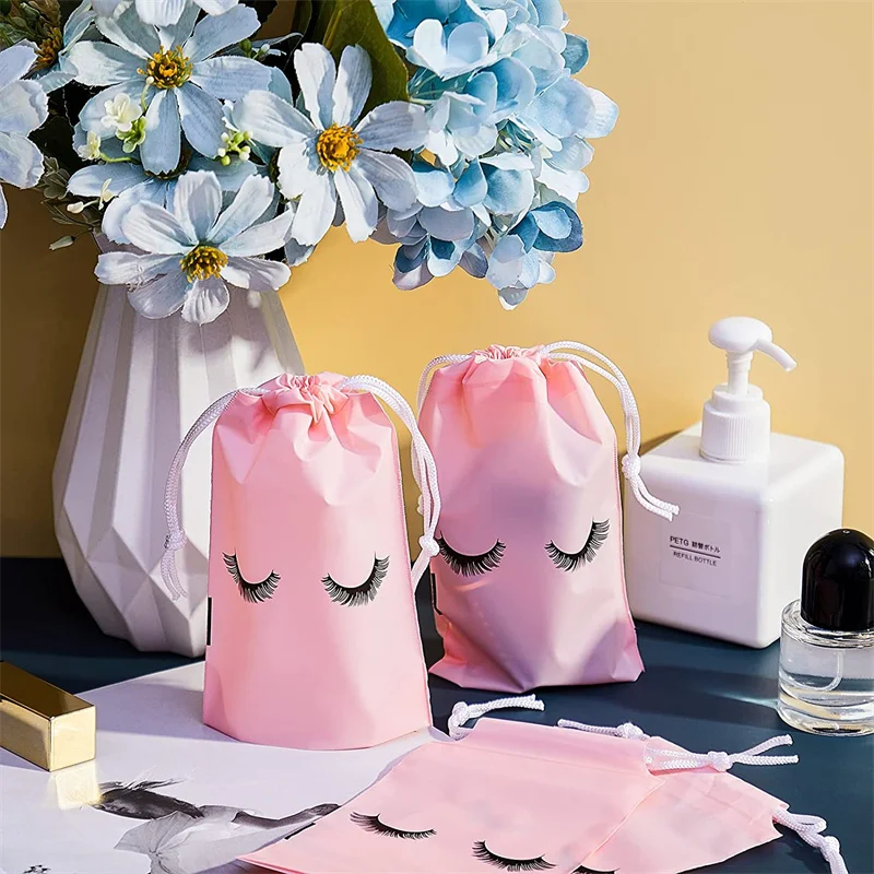 30PCS Eyelash Aftercare Bags Plastic Drawstring Lashes Bag Toiletry Makeup Pouch Cosmetic Travel Beauty Supplies Gift Packaging