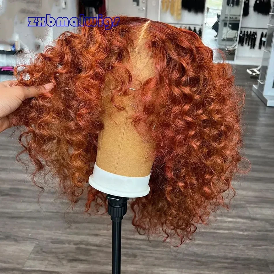 ZXBMALWIGS Ginger Loose кудрявый плотность 180% без клея синтетические волосы кружевной