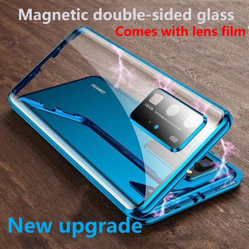 

Magnetic Double Sided Glass Webcam Full Case For Huawei Mate P40 P30 40 30 Nova 8 7 6 SE Pro Lite Rear Lens Protective Cover