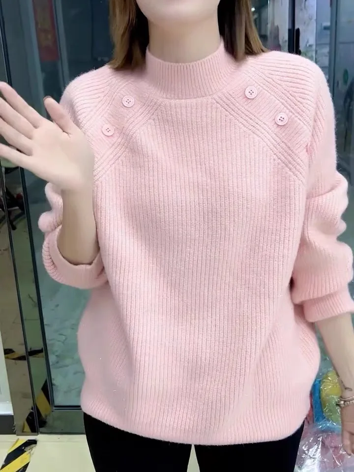 European Goods Thickened Sweater Women Autumn and Winter 2024 New Fleece-lined Inner wear Warm Bottoming Shirt round Neck Knit