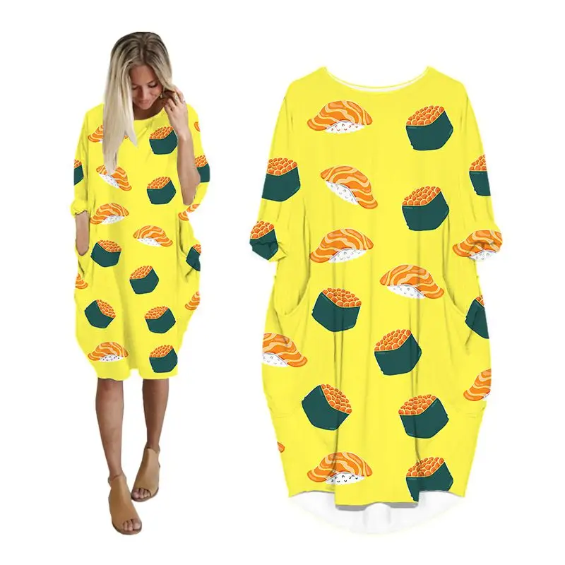 

Женские платья с карманами и длинным рукавом, повседневная женская одежда, модная женская одежда больших размеров, женское платье миди, япо...