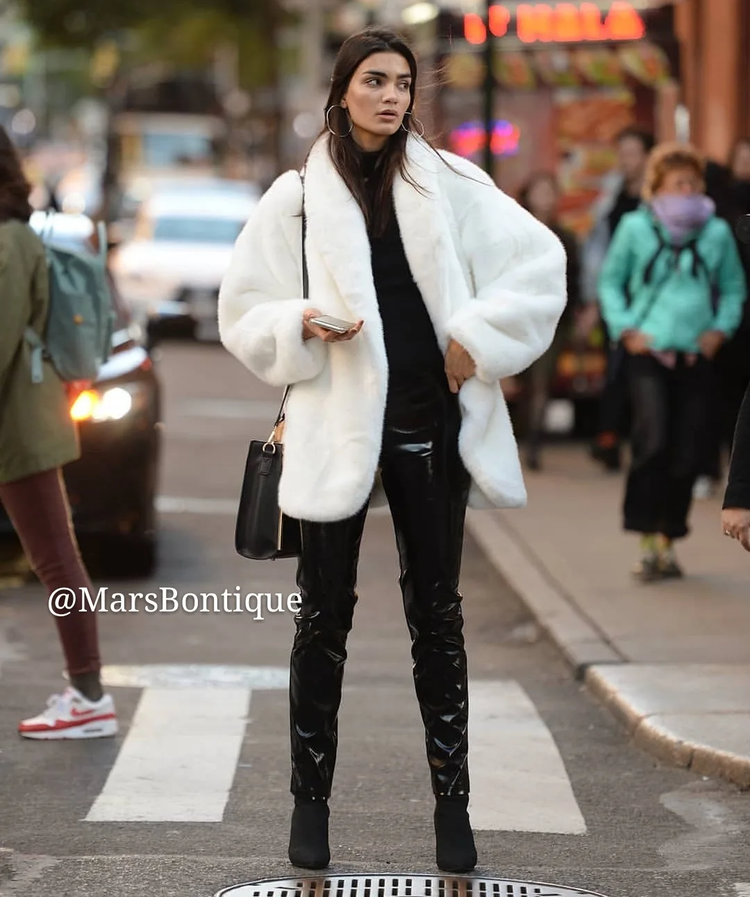 Women's Mid-Length Coat Winter White Fur Coat Women's Imitation Fur Coat Faux Fur Coat