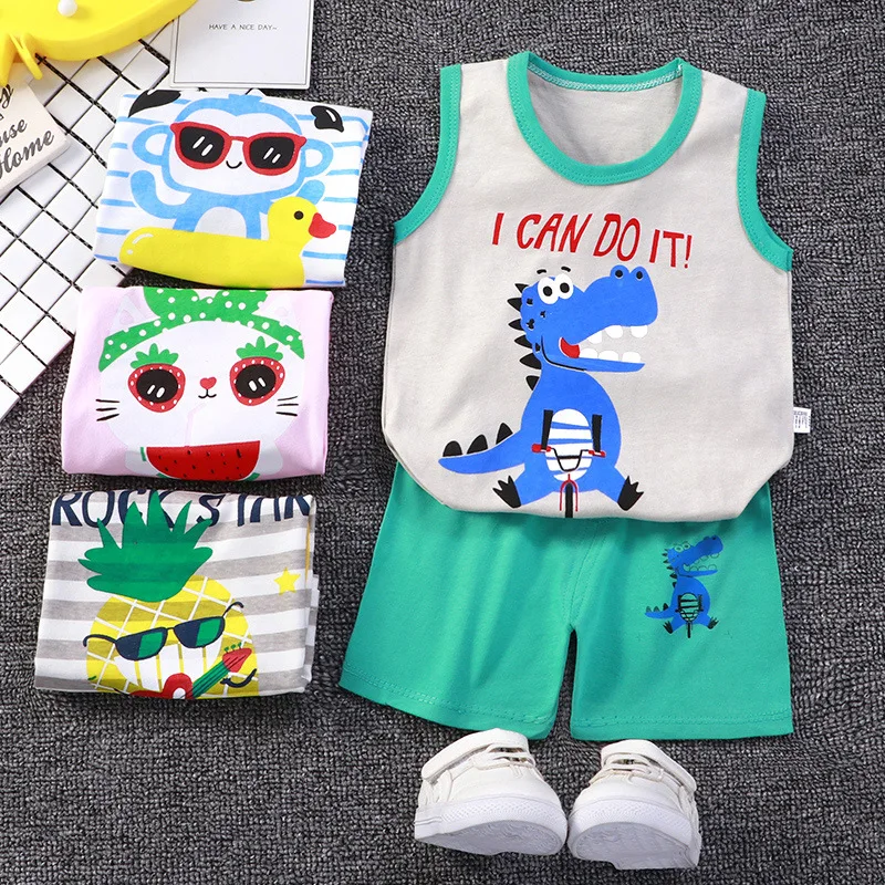 

Children Clothing Sets Summer Baby Boy Clothes Baby Girls Short Sleeve T shirt+Pants 2pcs Suits Cotton Kids Boys Clothes 9M-6T