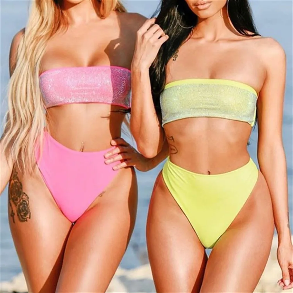 

Brand Pink Yellow Swimwear Women's Swimsuit Sexy One Piece Plus Size XL Bikinis Set Swimming Beach Suit Beachwear 2022 Summer