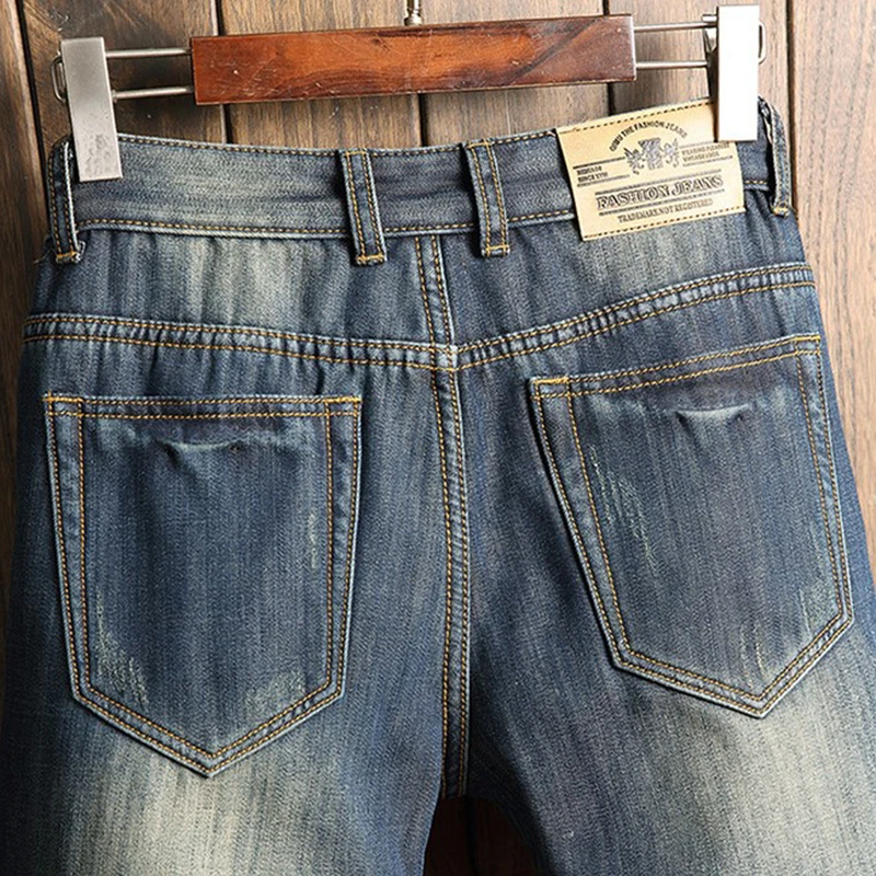 Winter Men Jeans Patchwork Ripped Design Casual Straight Denim Trousers Man Thick Warm Pants Male Fashion High Quality Jean