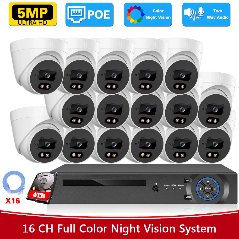 

H.265 CCTV Security Camera System Kit 16CH 4K POE NVR Kit Two Way Audio 5MP Video Survrillance IP Dome Camera System Set XMEYE