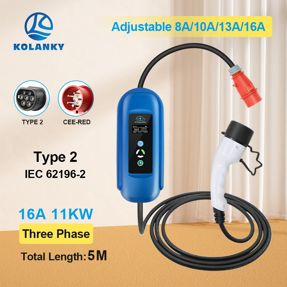 Мобильное зарядное устройство для электромобилей тип 2 16 А 11 кВт 3P IEC 62169 таймер