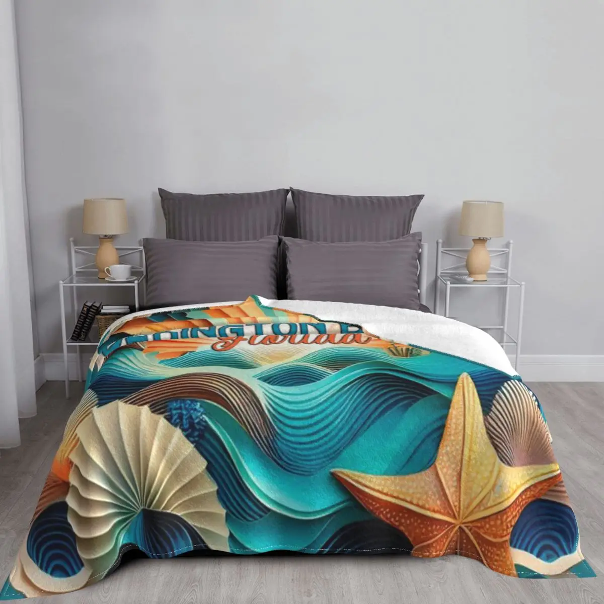 Redington Beach Florida Retro Vintage Shells And Sunset An Ultra-Soft Micro Fleece Blanket