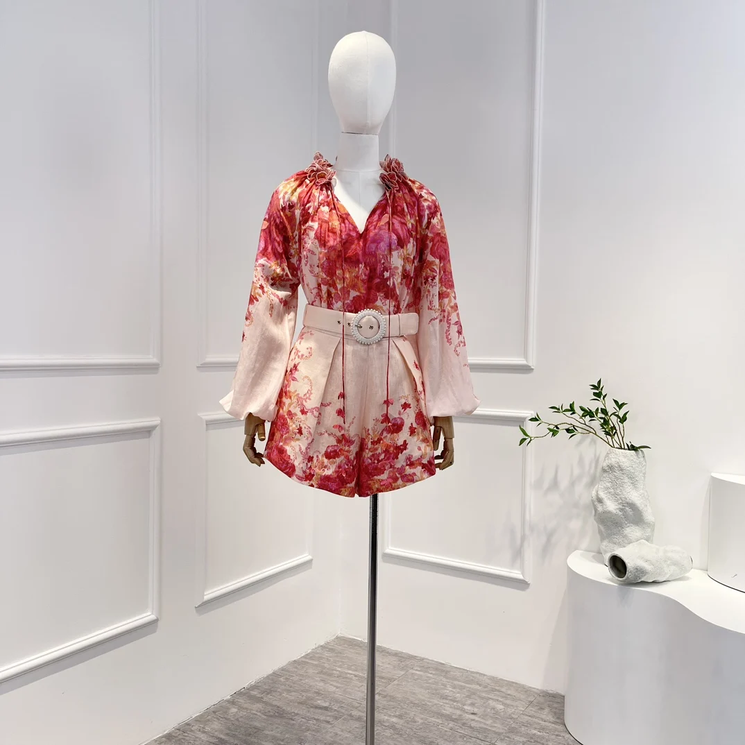 

Женская блузка с цветочным принтом, Полупрозрачная блузка с аппликацией и высокой талией