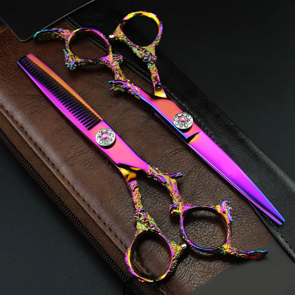 

Профессиональные ножницы для стрижки волос JP 440c, стальные, 6 дюймов, драгоценный камень, фиолетовый цвет, филировка, парикмахерские ножницы для стрижки