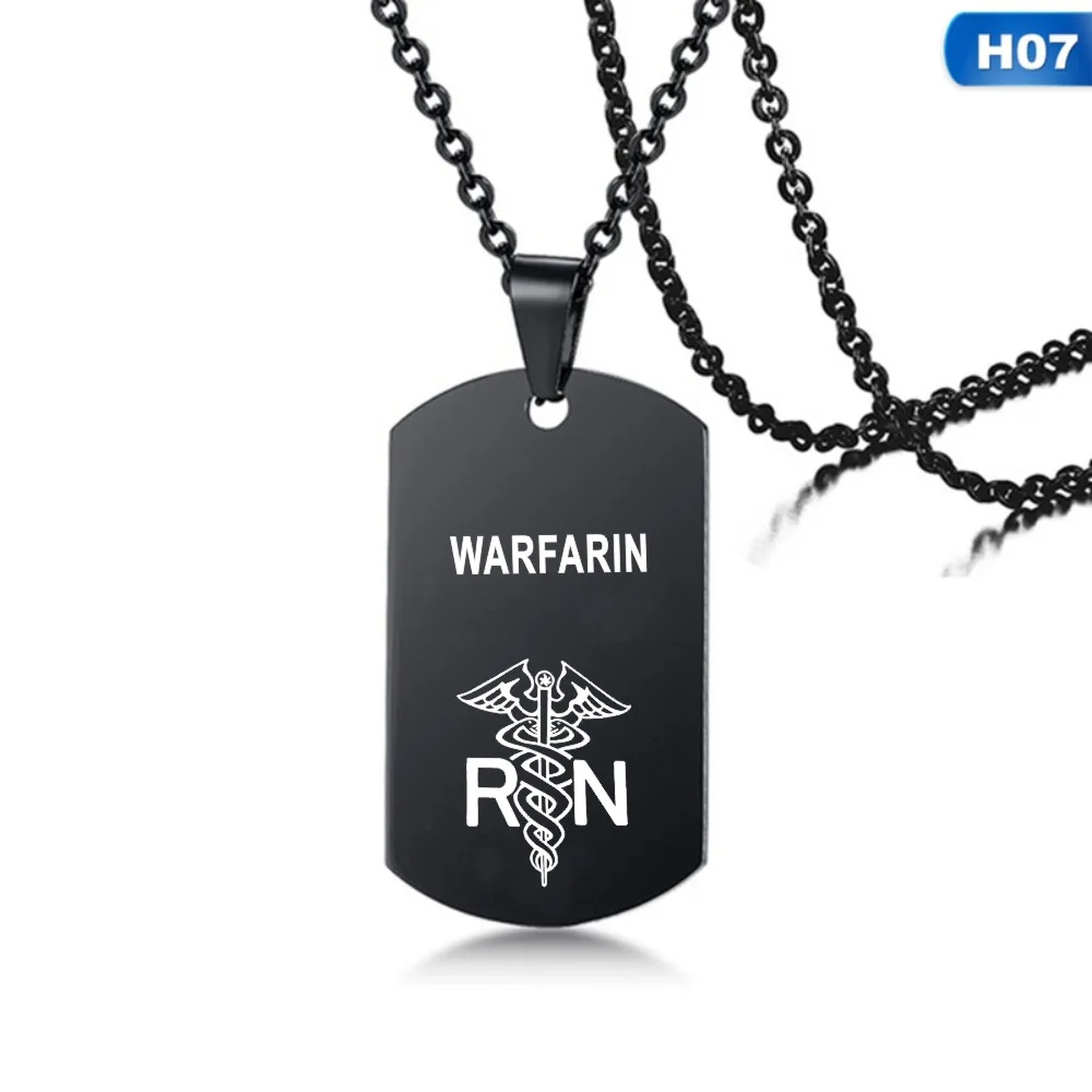 

New BLOOD THINNER Men's Medical Alert ID Necklace Dog Tag Pendant Stainless Steel ICE SOS Woman Men Jewelry Gifts