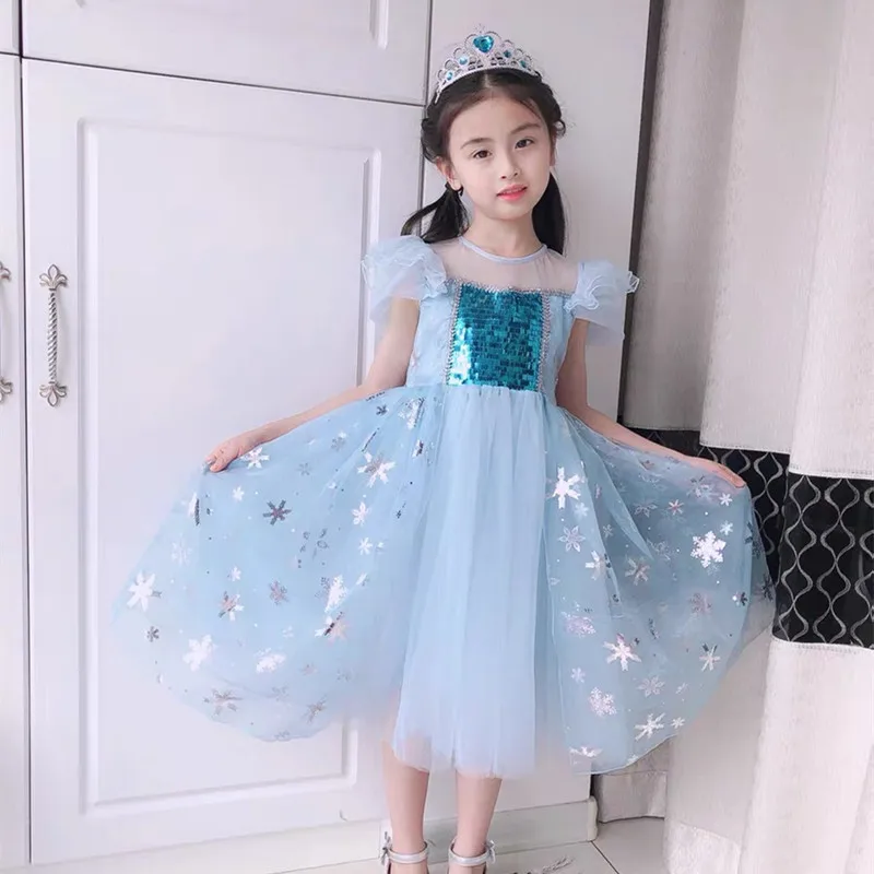 

2023 Girl Dress Kids Toddler Mickey Minnie Mouse Daisy Cartoon Puff Sleeve Clothes Backless Cute Frozen Elsa Princess Dresses