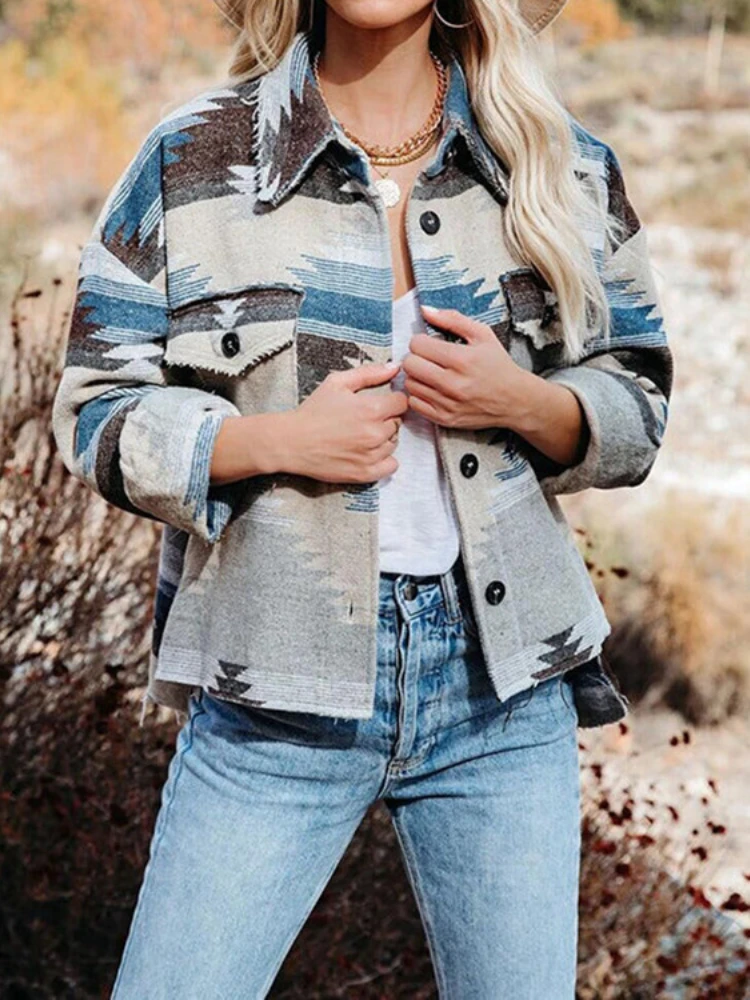 

Jackets for Women Printed Long Sleeve Single Breasted Lapel Coats Tops Spring Autumn Fashion Outerwear Femme Streetwear Jacket