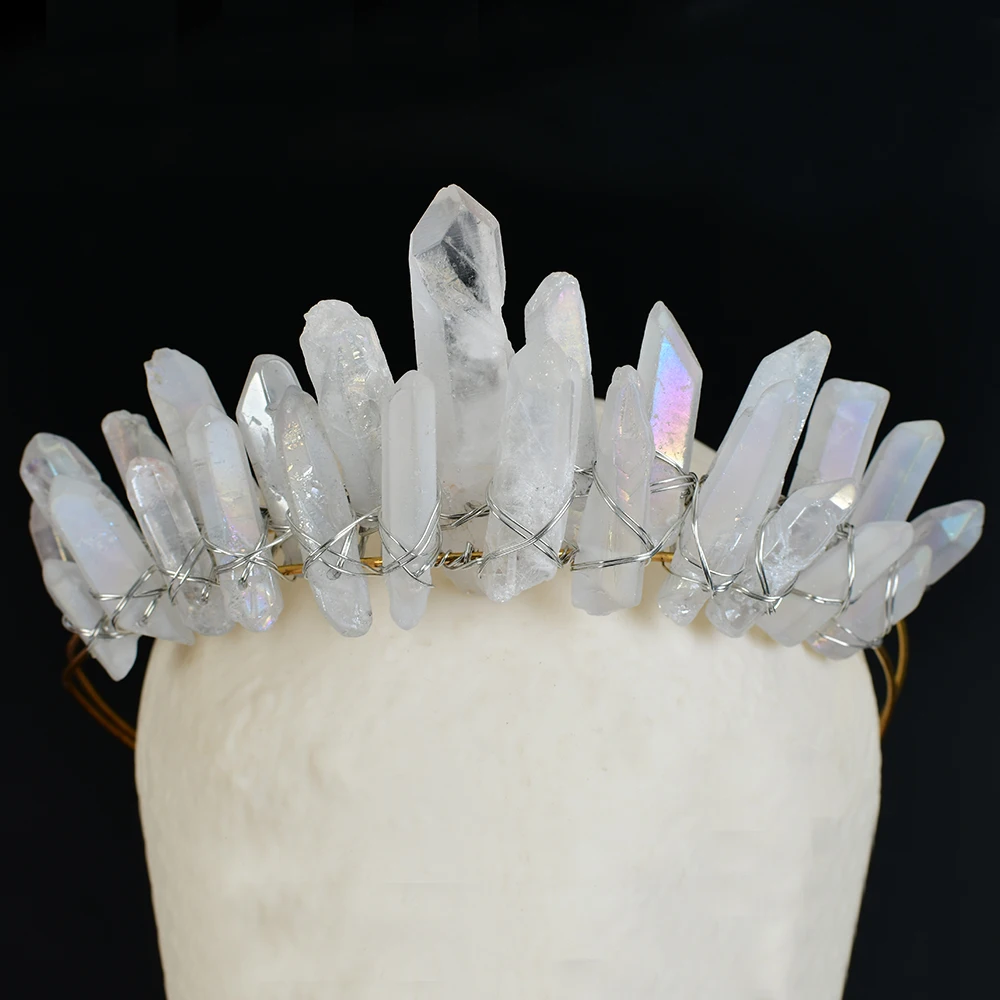 

Crystal Stone Hair Band Tiara Witch Quartz Point Pendants Mermaid Princess Wedding Crown Bridal Hair Accessories Headpiece