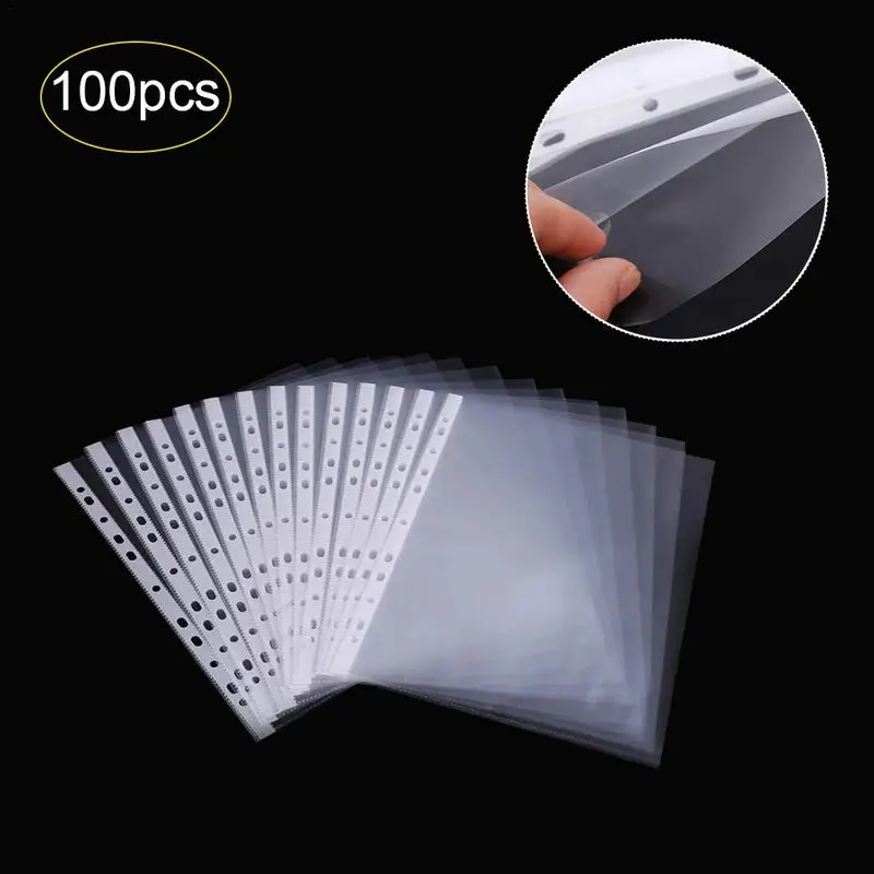 

100pcs 11holes Plastic Punched File Folders for A4 Documents Sleeves Untral Thin Leaf Documents Sheet Protectors Filing Products