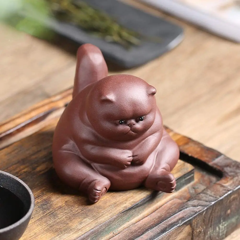 

Purple Clay Tea Pet Samll Angry Cat Figurines Cute Kung Fu Tea Crafts for Tea Room/Home/Car Decoration Ideal Ornaments Gift