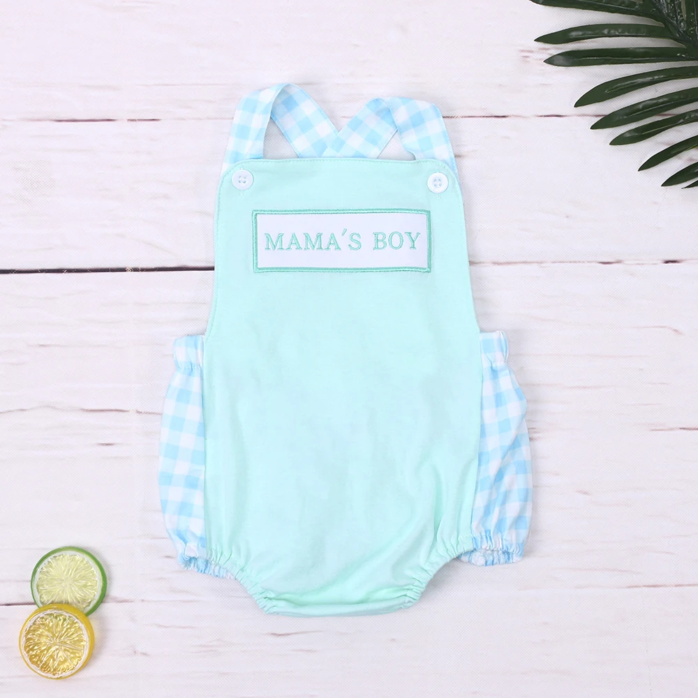 

New Born Toddler Jumpsuit Baby Boy Clothes MAMA'S BOY Embroidery Infant Romper Bluey Sleeve Shorts Bodysuit 0-3T Mint Outfits