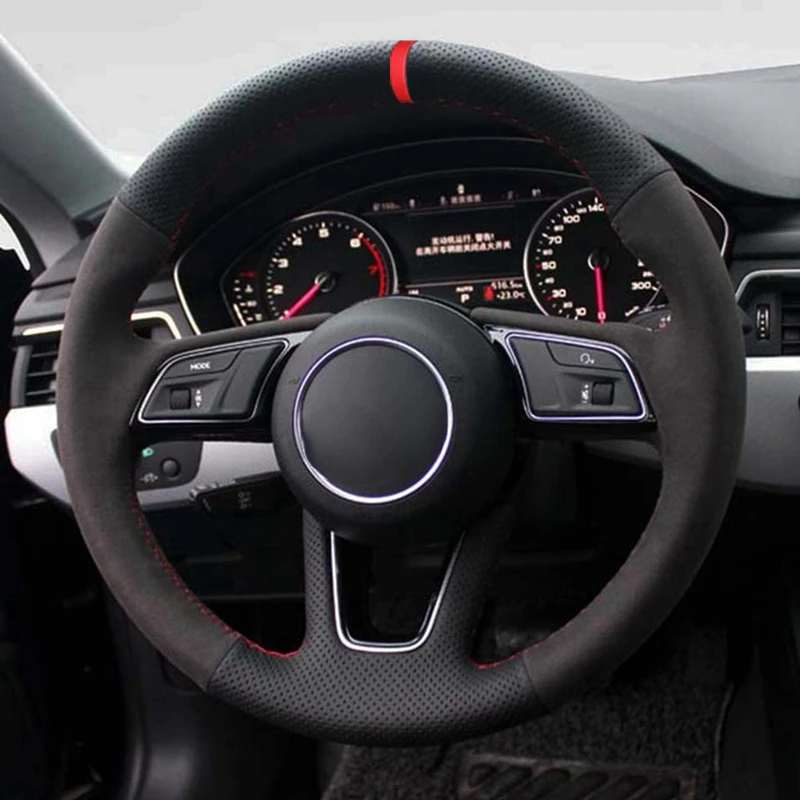 Чехол на руль автомобиля для Audi A4 (B9) Avant A5 (F5) Q2 A1 (8X) Sportback A3 (8V) DIY Черный Замшевый